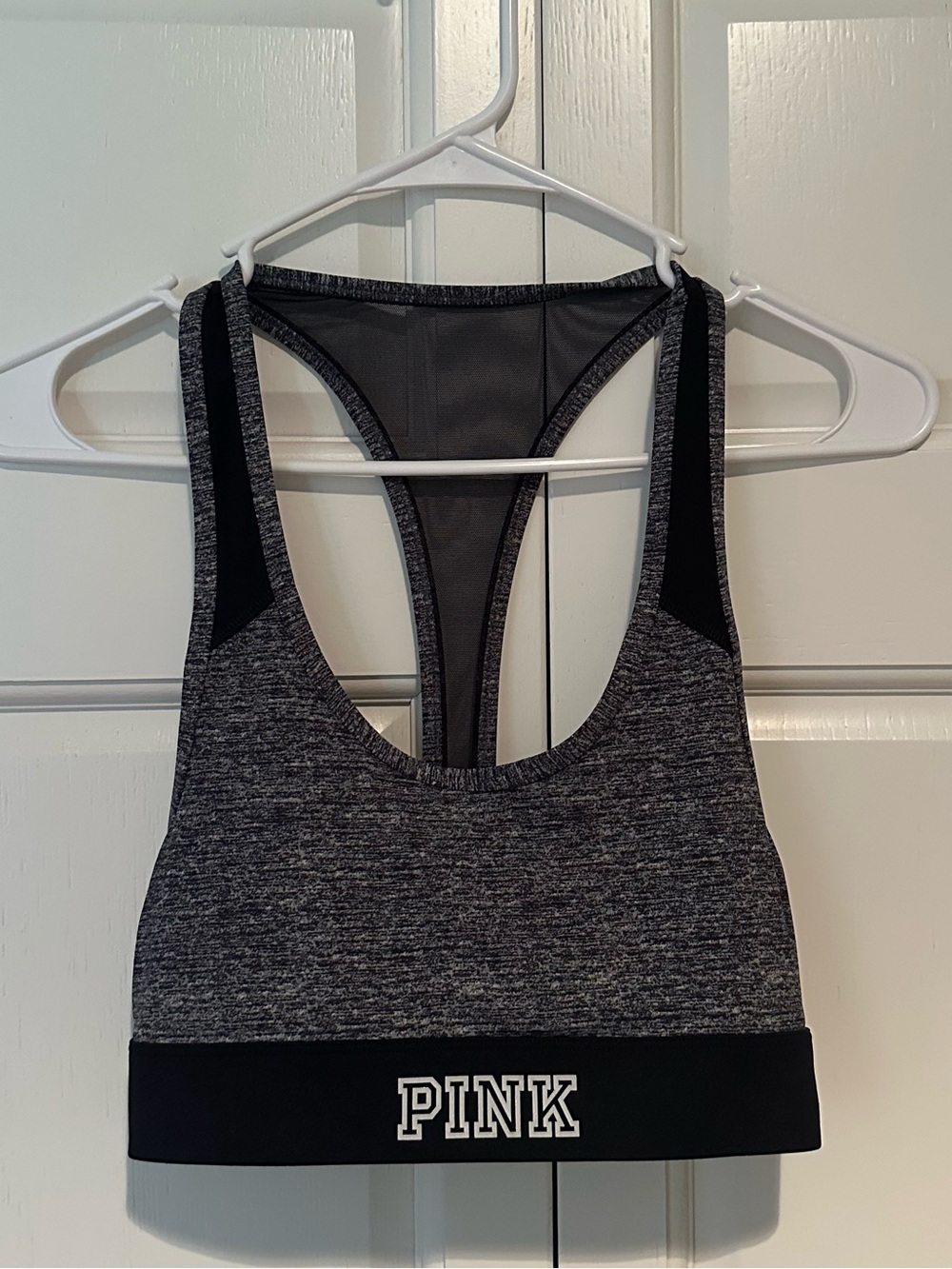 PINK Victoria's Secret Heather Gray & Black Racerback Sports Bra